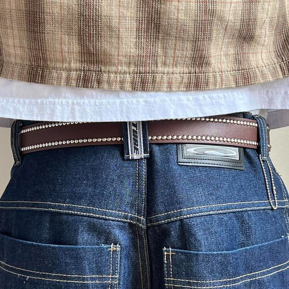 vintage brown studded american western cowboy boho belt - Picture 5 of 8